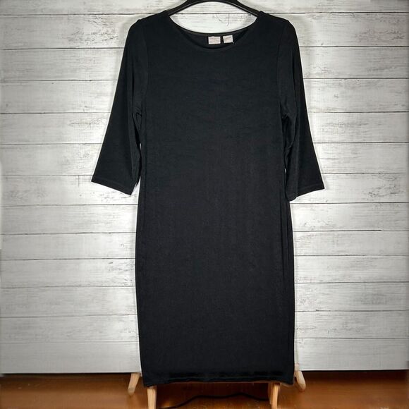 Chico’s Traveler’s Classic Midi Cocktail Business Black Dress 2 L 12-14 NWT $99 - Picture 2 of 8